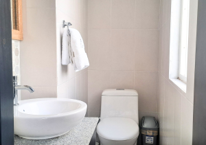 Guest bathroom in Seashell Suite with modern fixtures.